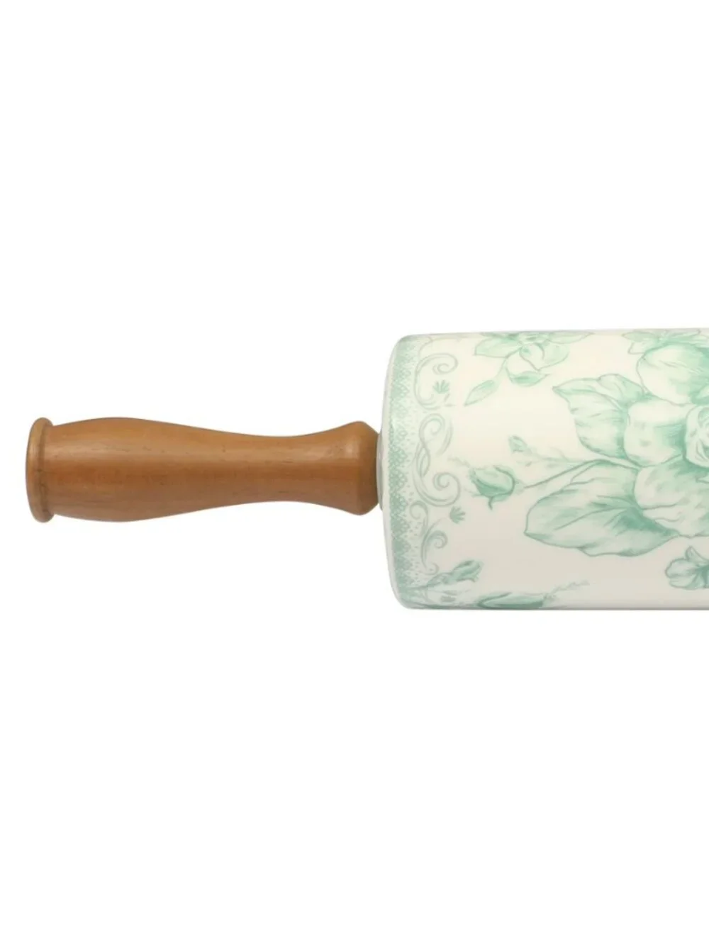 The Pioneer Woman Green Wood Handles Floral Design Agatha Ceramic Rolling Pin